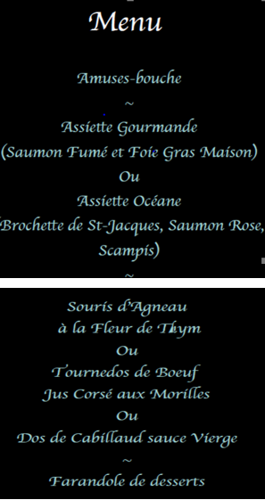 menu journee de la femme